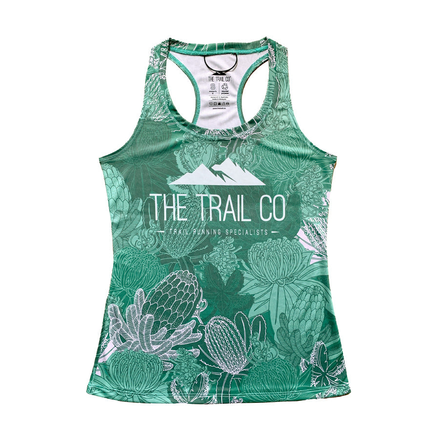The Trail Run Singlet Green Bloom Womens - Main Image