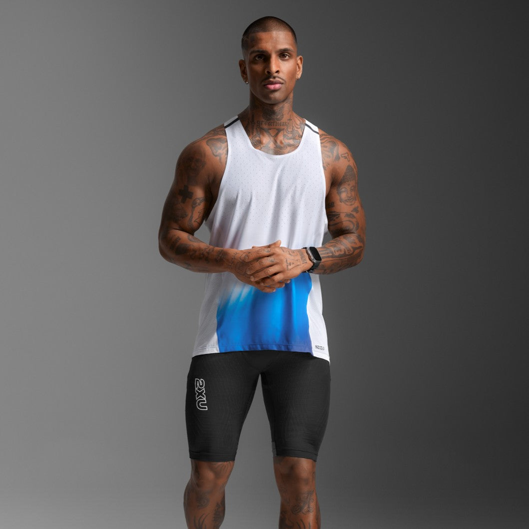 2XU Light Speed React Singlet | Blue Gradient / Black Reflective | Mens