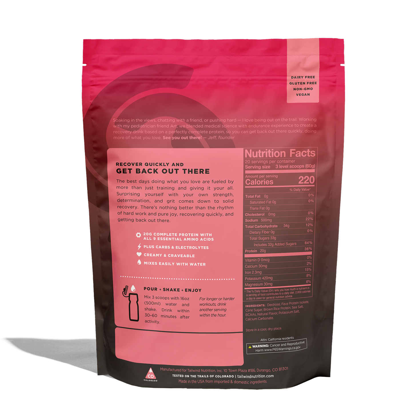 Tailwind Nutrition Fava Recovery Mix | 20 Serve | Strawberry