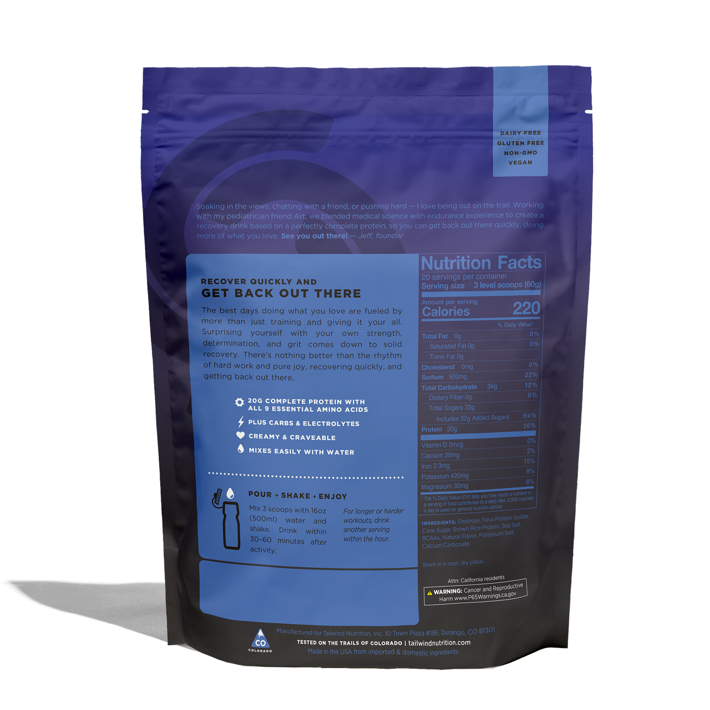 Tailwind Nutrition Fava Recovery Mix | 20 Serve | Vanilla