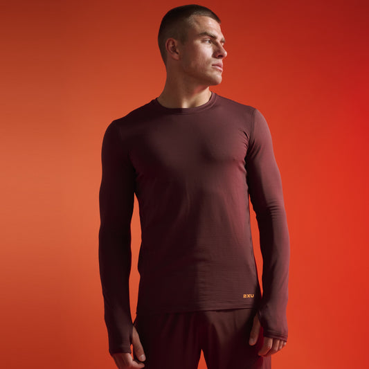2XU Ignition Grid Base Layer | Earthberry / Tangerine Reflective | Mens