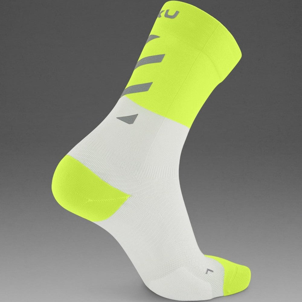 2XU Vectr Reflective Socks | Light Cushion | Crew Length | White / Volt