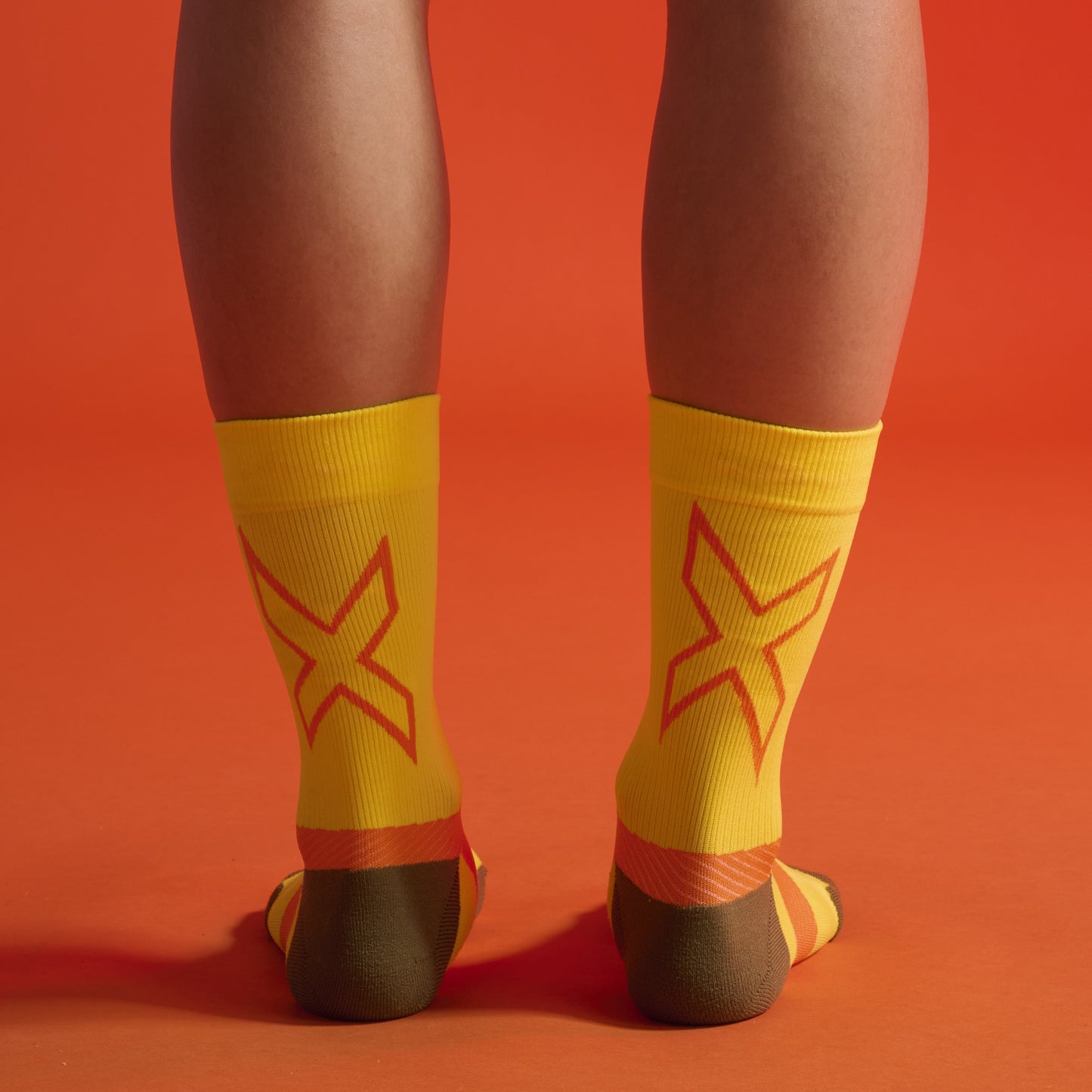 2XU Vectr Socks | Light Cushion | Crew Length | Wattle Mist / Tangerine