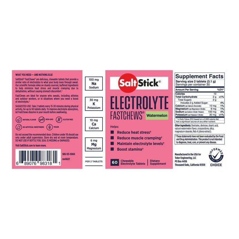 SaltStick Fast Chews Bottle of 60 | Watermelon