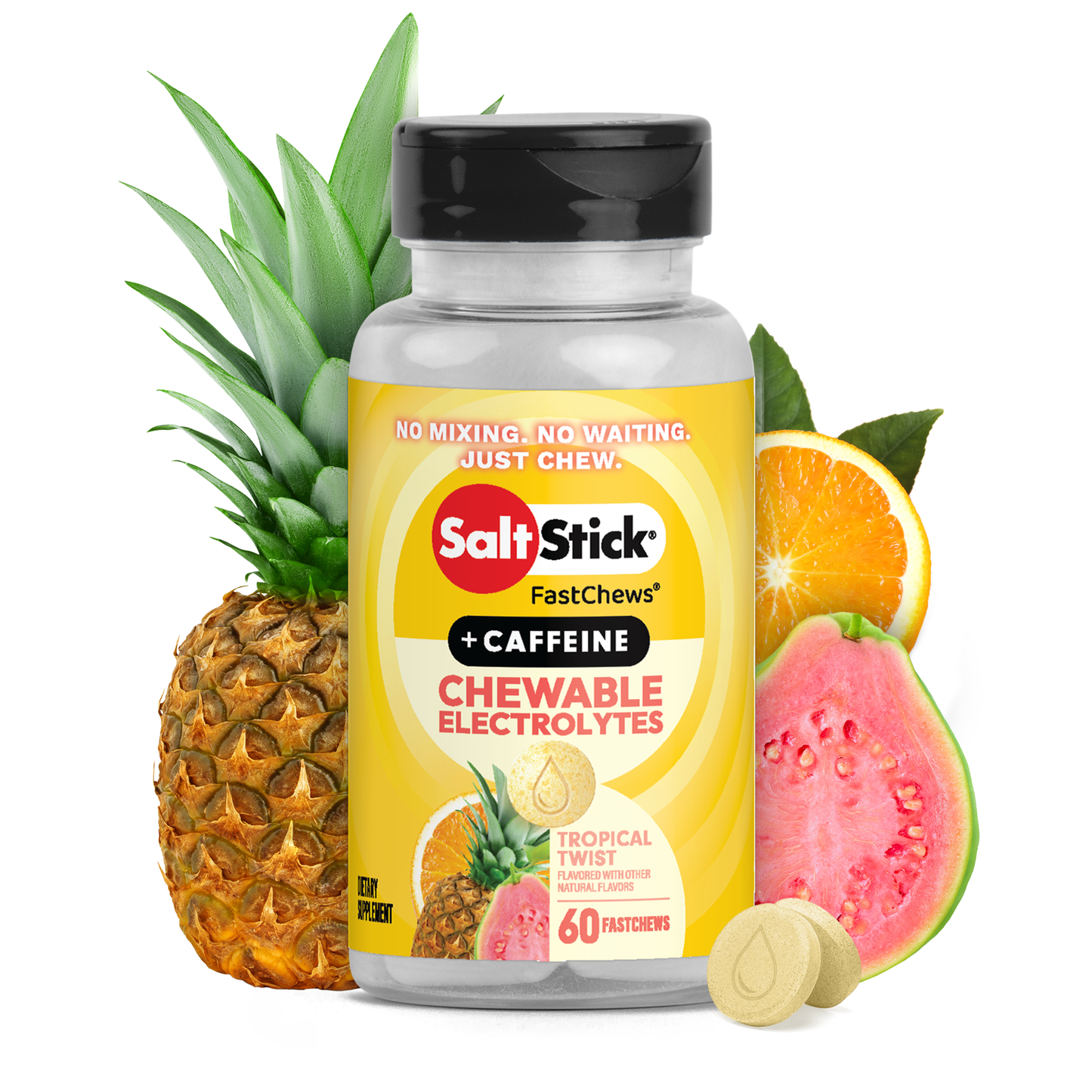 SaltStick FastChews | Tropical Twist with Caffeine | Bottle of 60
