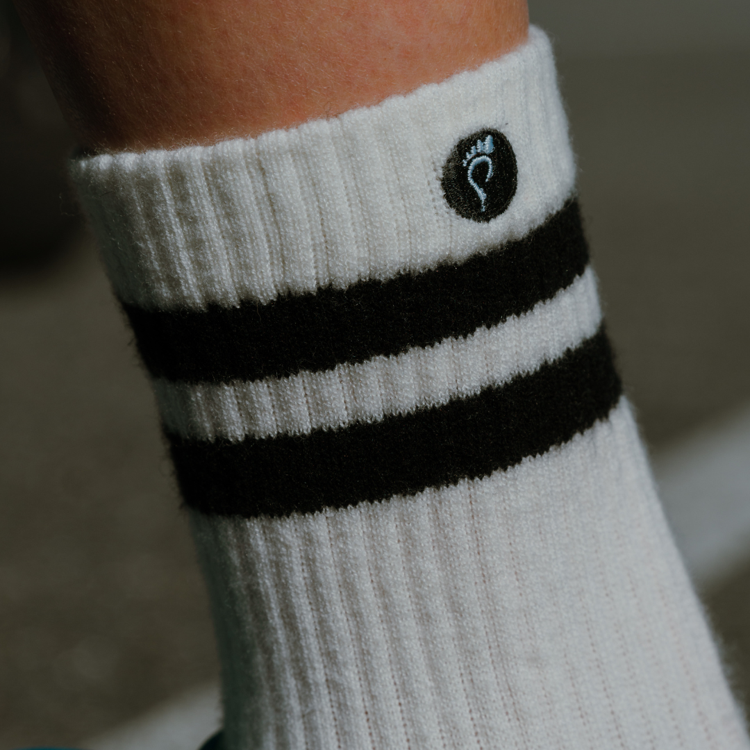 Creepers Iconic Merino Toe Socks | Crew Length | White and Black Stripes