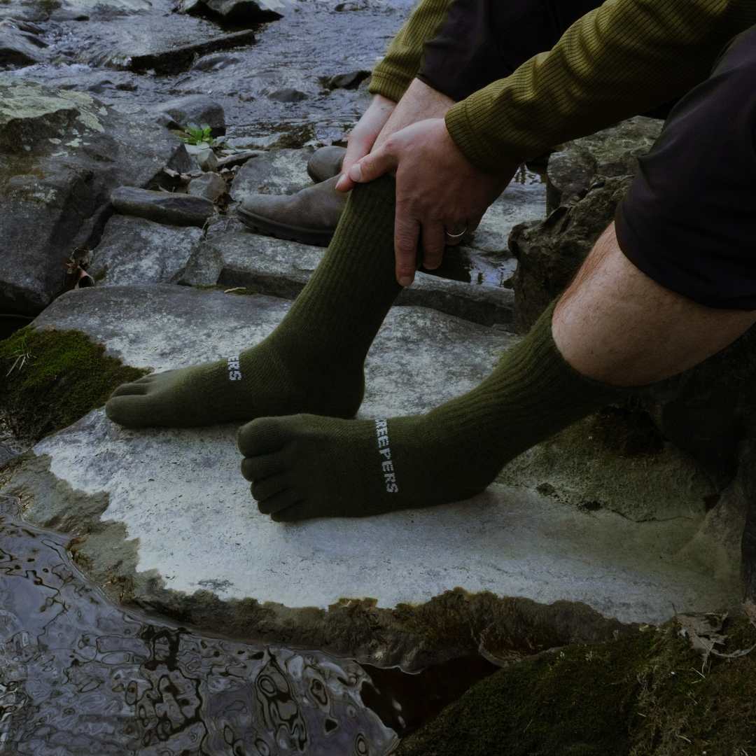 Creepers Merino Toe Socks | Crew Length | Camo-Toes Olive Drab
