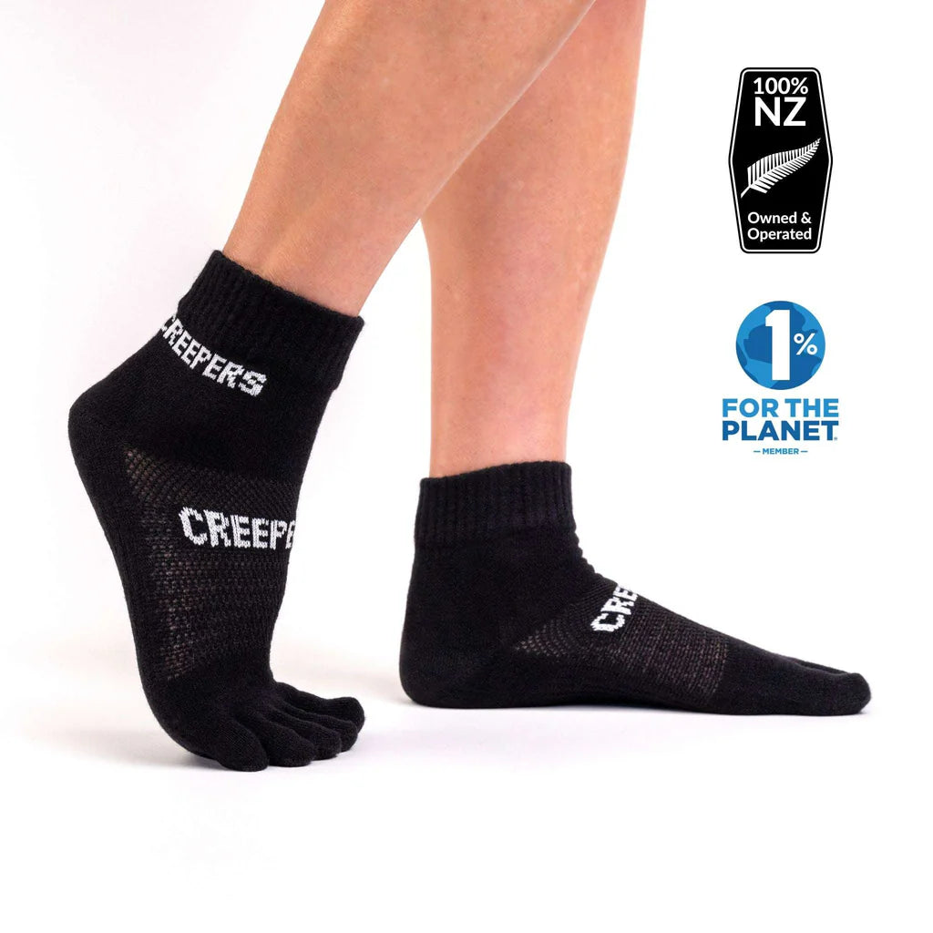 Creepers Merino Toe Socks | Quarter Crew | Black