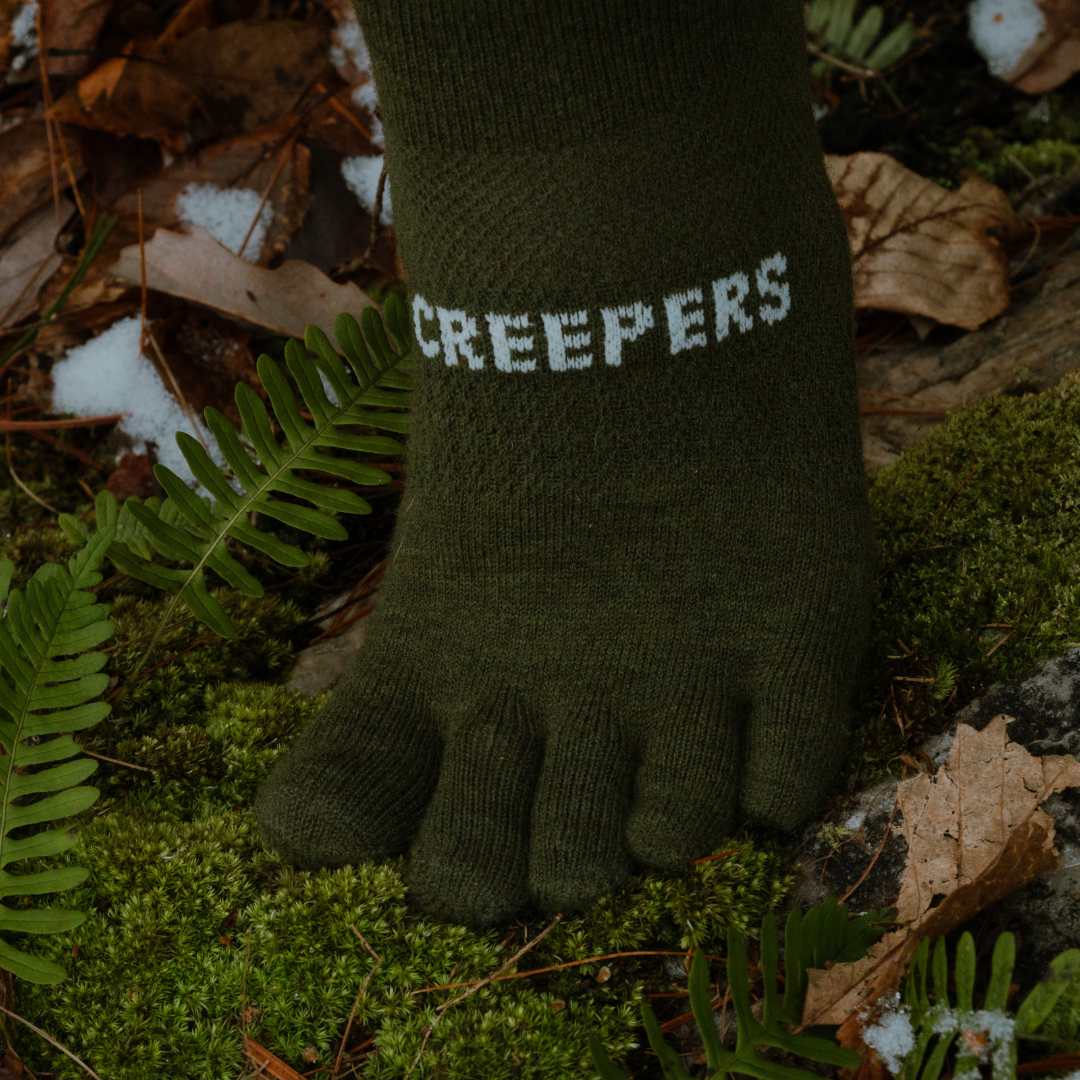 Creepers Merino Toe Socks | Crew Length | Camo-Toes Olive Drab