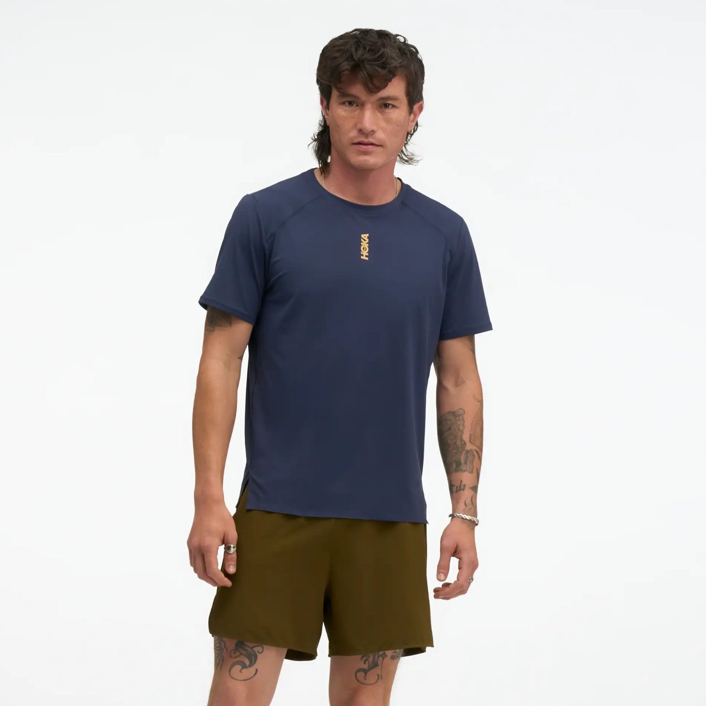 Hoka EveryRun Short Sleeve Tee | Varsity Navy / Gold | Mens