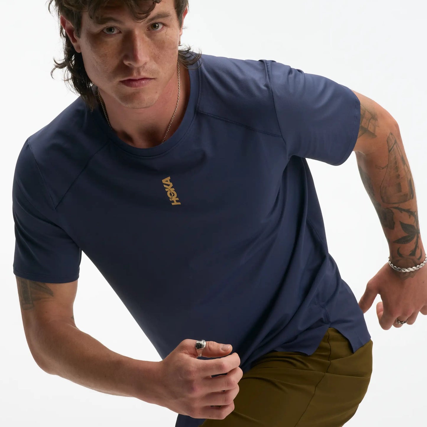 Hoka EveryRun Short Sleeve Tee | Varsity Navy / Gold | Mens