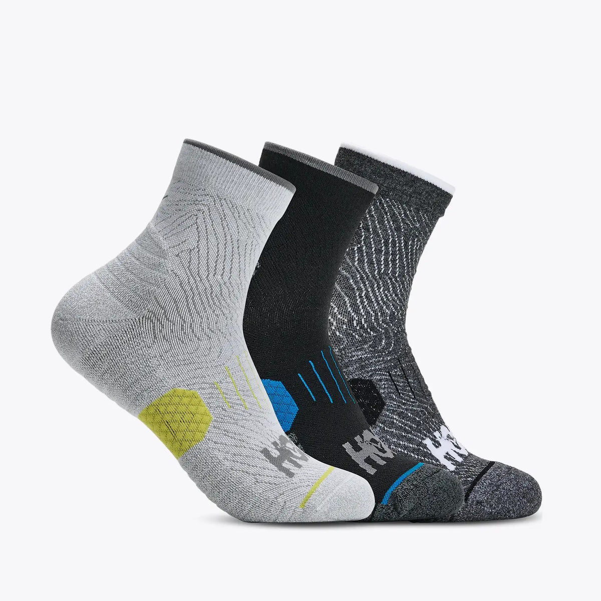 Hoka Quarter Run Sock | 3 Pack | White / Black / Grey