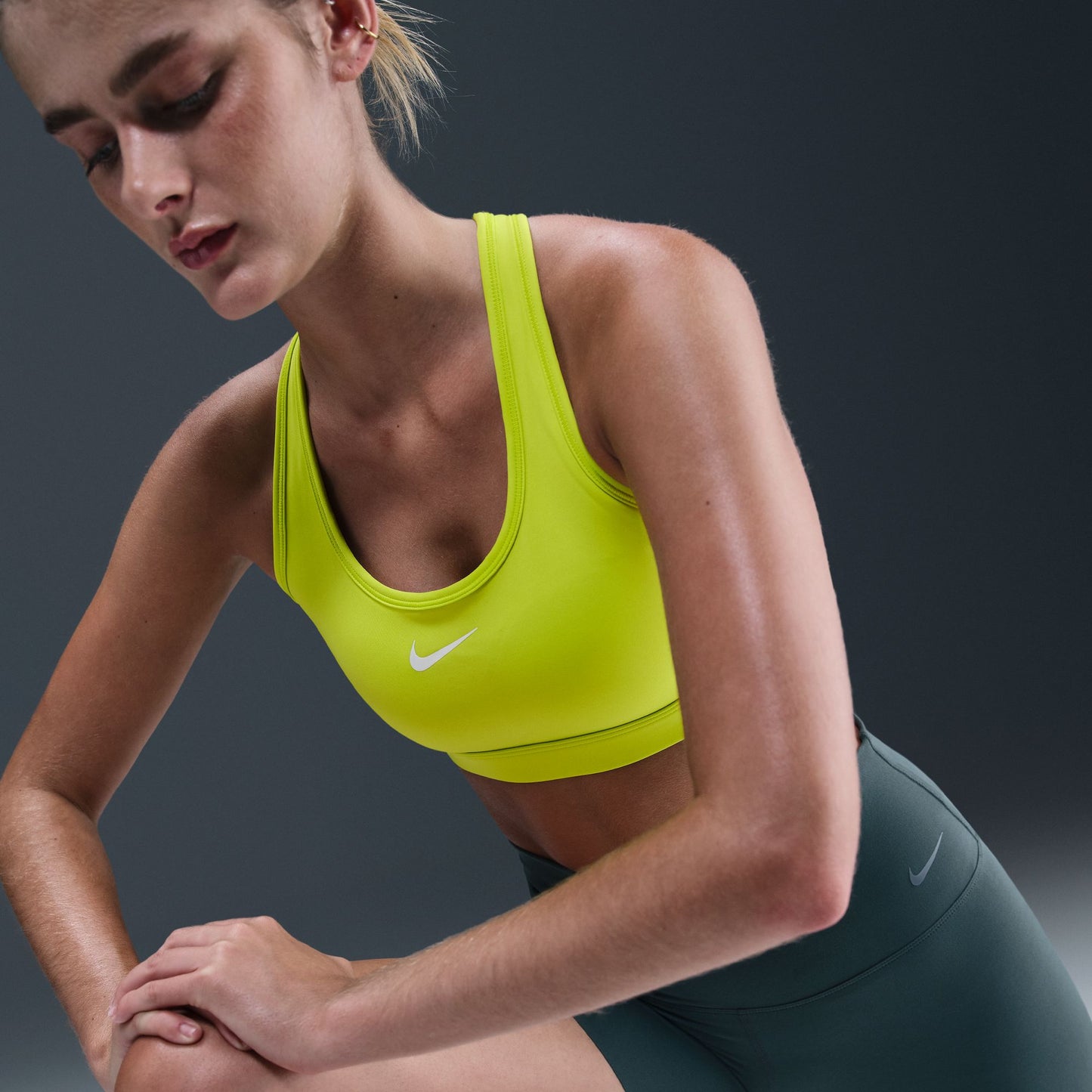 Nike Swoosh Medium Support Bra | Cyber / White | Womens