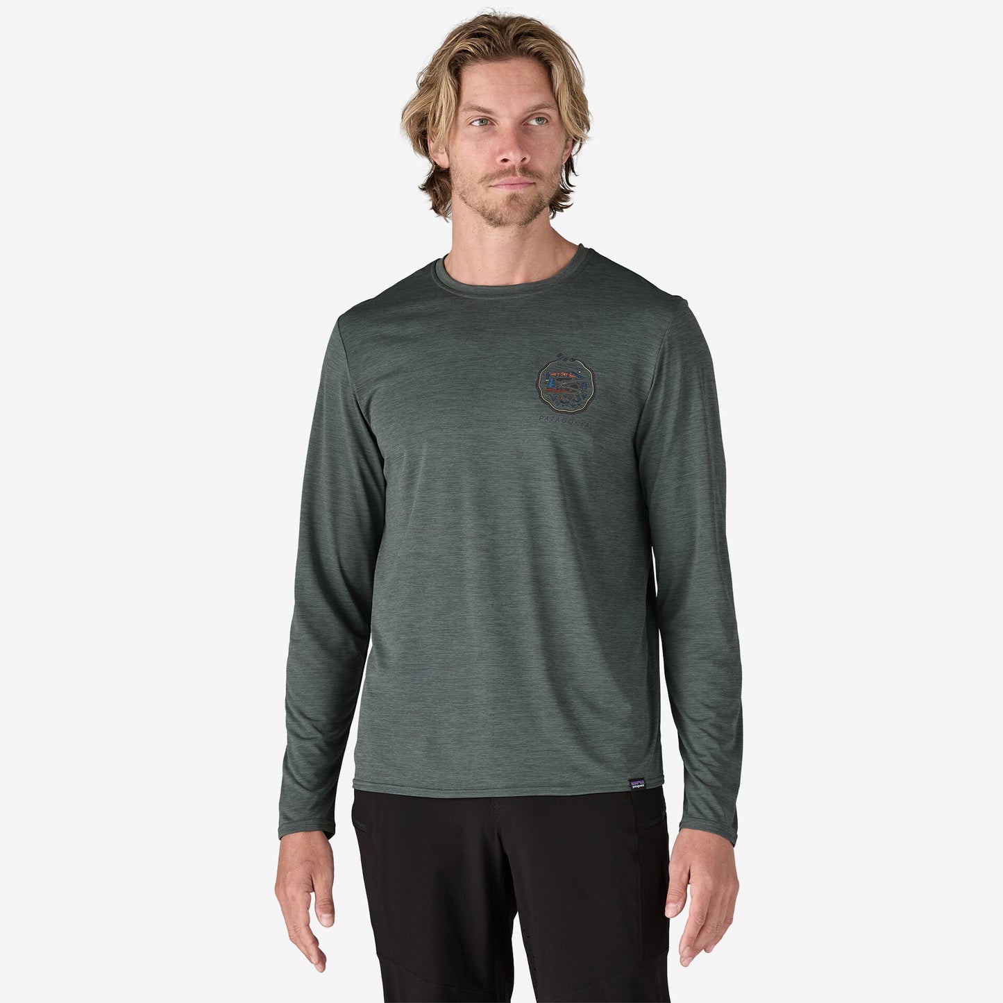 Patagonia Capilene Cool Daily Graphic L/S Shirt - Lands | Commontrail: Nouveau Green X-Dye | Mens