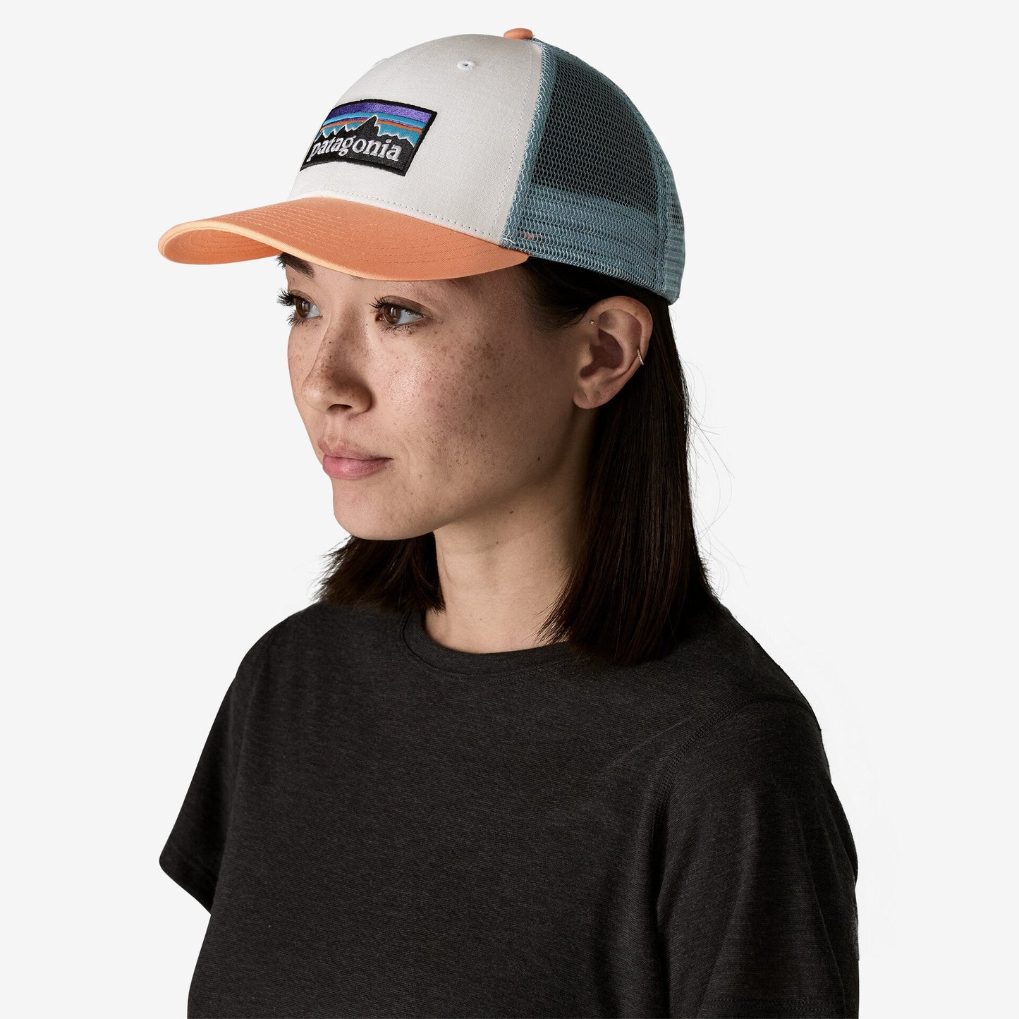Patagonia P-6 Logo LoPro Trucker Hat | White / Peach Sherbet