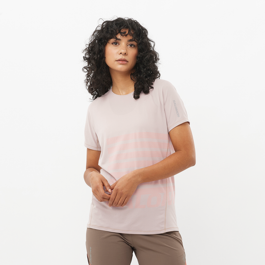 Salomon Sense Aero Tee GFX | Etherea / Neon Flame | Womens