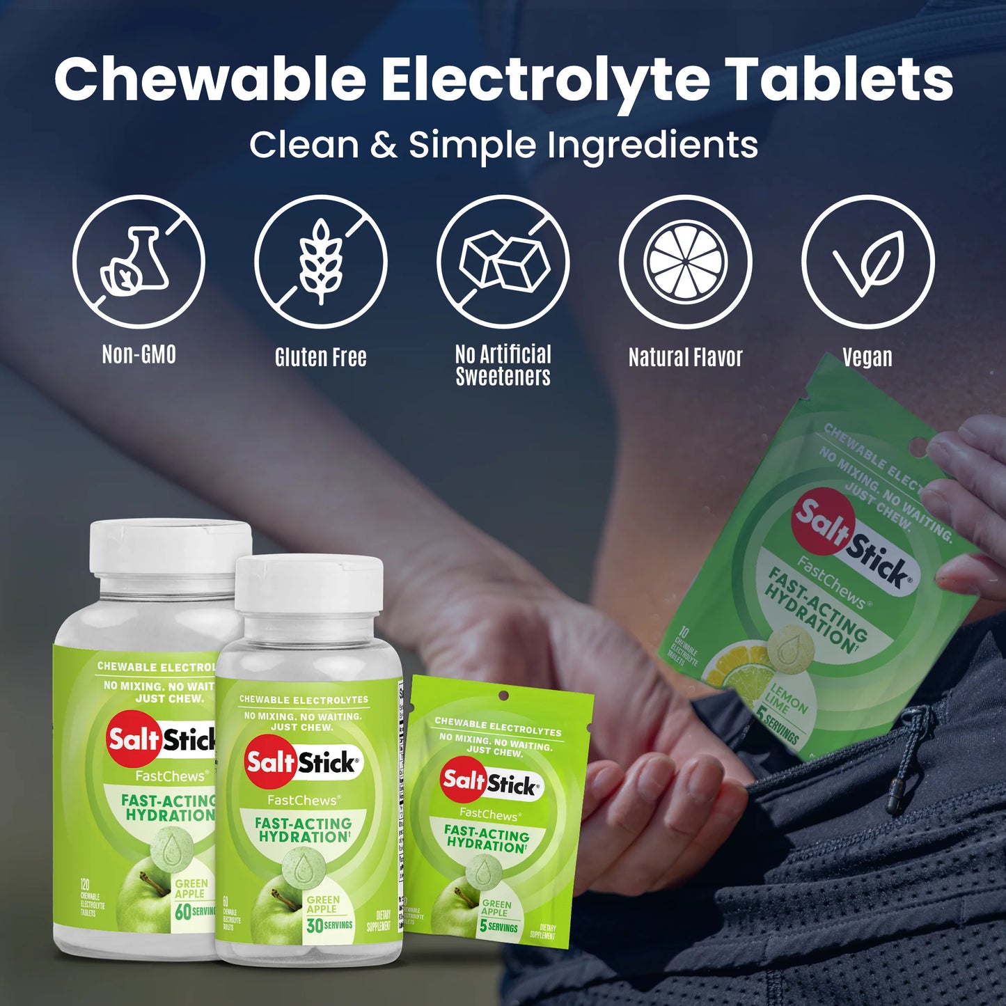 SaltStick FastChews | Green Apple | Bottle of 60