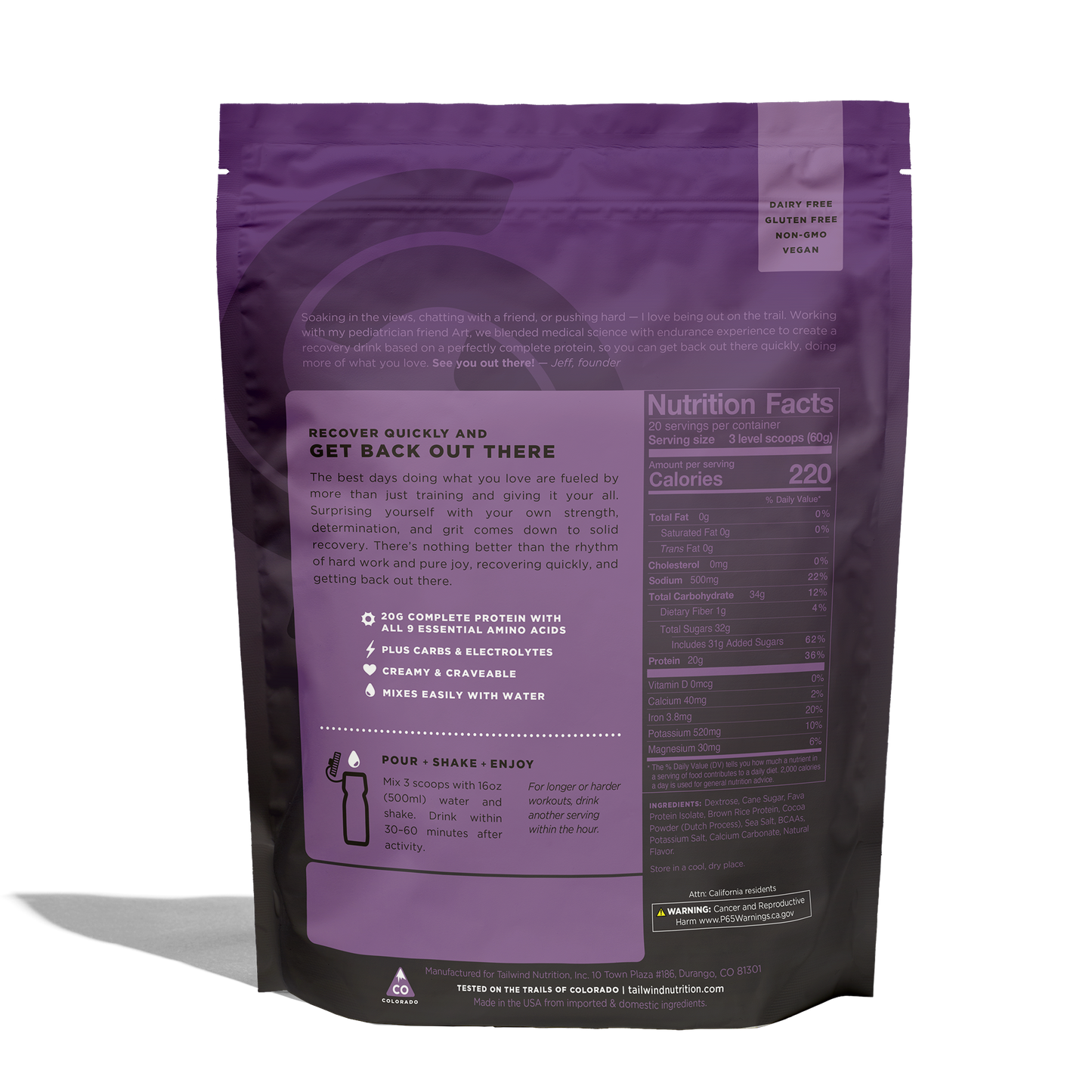 Tailwind Nutrition Fava Recovery Mix | 20 Serve | Chocolate